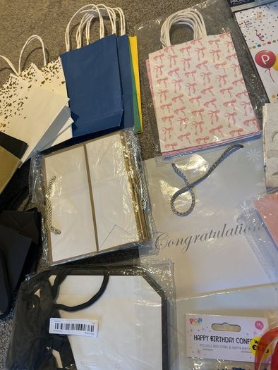 Bags, boxes, tissue, confetti