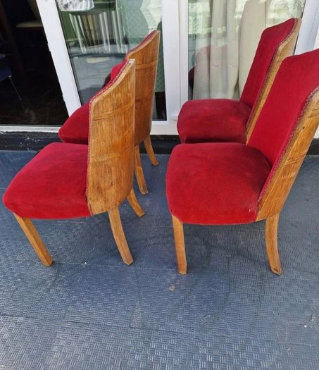 1930s set of Original red velvet walnut Art Deco chairs
