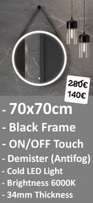 LED Bathroom Hanging Mirror Black Demister Touch Switch