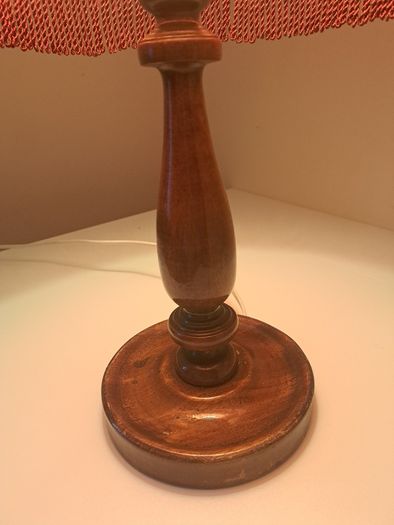 Vintage Lamp Red Shade Mahogany Dipped Base