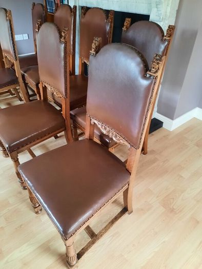 Antique Oak & Leather Dining Chairs