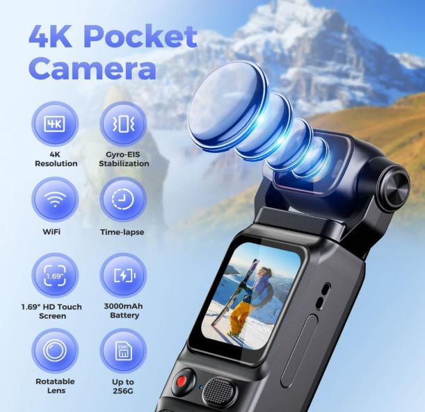 Mini Vlogging Camera, 4K Stabilizer Gimble