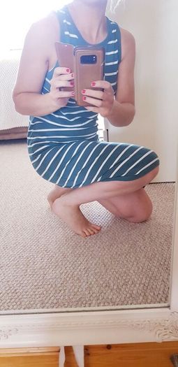 Green and White Striped Dress - Size 8-10
