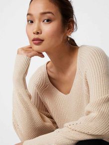 SELECTED FEMME V-Neck Sweater Jumper Emmy XS Natural Beige