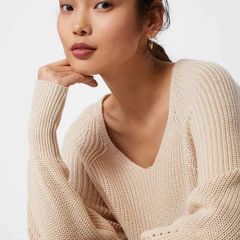 SELECTED FEMME V-Neck Sweater Jumper Emmy XS Natural Beige