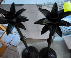 A Pair Of Palm Tree Candlesticks Vintage Monumental Palm Tree Candlesticks 42 cm. tall .