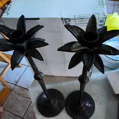 A Pair Of Palm Tree Candlesticks Vintage Monumental Palm Tree Candlesticks 42 cm. tall .