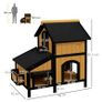 Wooden Cat House with Flower Pot, Windows, Multiple Entrances, Water-Resistant Roof for Outdoor - Yellow Image 2