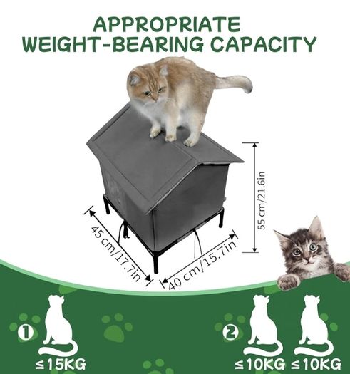 Cat House Weatherproof with Aluminum Film Insulation, Large Feral Cat Shelter for Winter, Collapsible with Door, Easy to Assemble (Dark Grey)