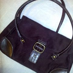 Brown suede/leather handbag.