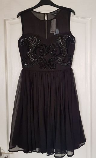 Warehouse Embellished black dress, size 8, NEW