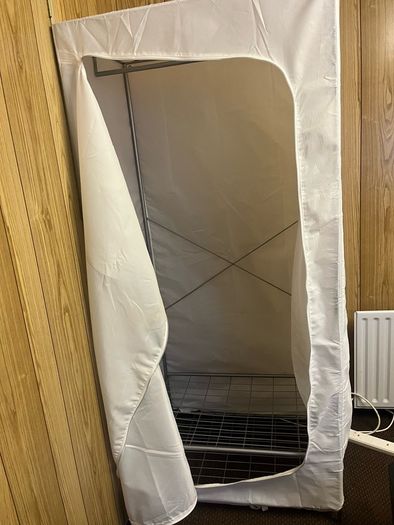 White Portable Canvas Fabric Wardrobe (Zippered Cover & Hanging Rail