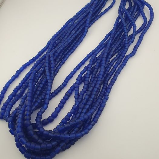 Vintage African Style Blue 4-5.5mm Glass Beads Necklace Strand