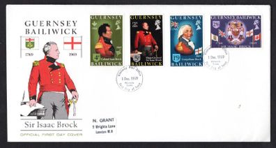 1969 Guernsey Birth centenary of Sir Isaac Brock Commemorative Stamps First Day Cover (FDC)