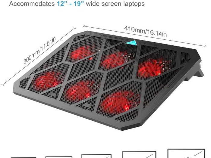 Laptop and Notebook Cooling Pad With 6 Fans at 1400 RPM and Red LED Laptop Cooler fits up tp 19"