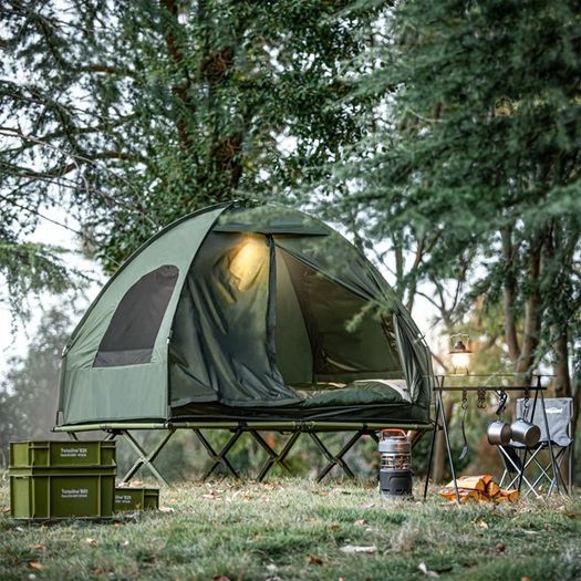 2 Persons Pop-Up Tent  Camp Bed  With Camping Lounger  Green