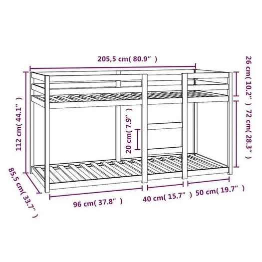 Bunk Bed without Mattress Wax Brown 80x200 cm Solid Wood Pine