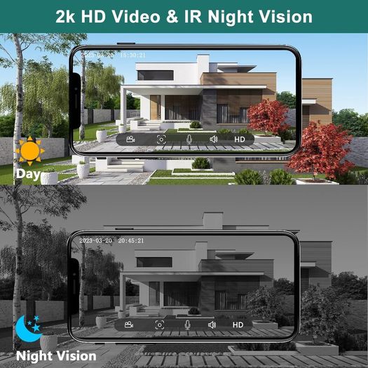 Wireless Video Doorbell Camera with Chime, Voice Changer/Message, PIR Motion Detection, Instant Alerts, 2-Way Audio, 2K HD, Night Vision, 2.4G WiFi, IP66, Battery Powered