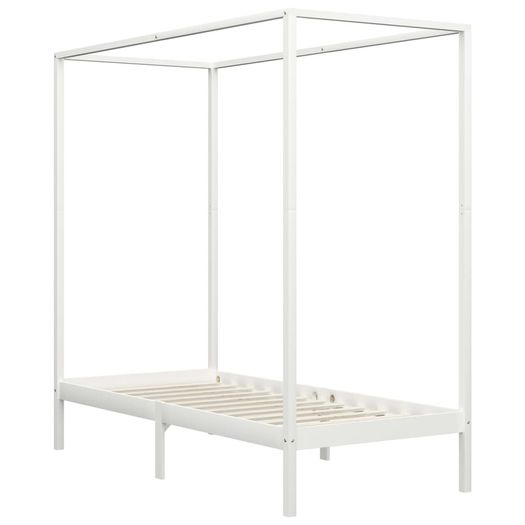 Canopy Bed Frame with 2 Drawers White Solid Pine Wood 100x200cm