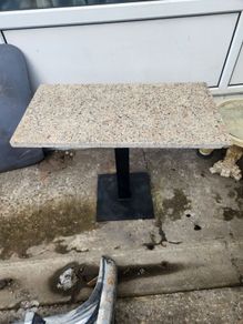 marble table with very heavy base . Indoor / outdoor..3 feet.x 17 and a half inches