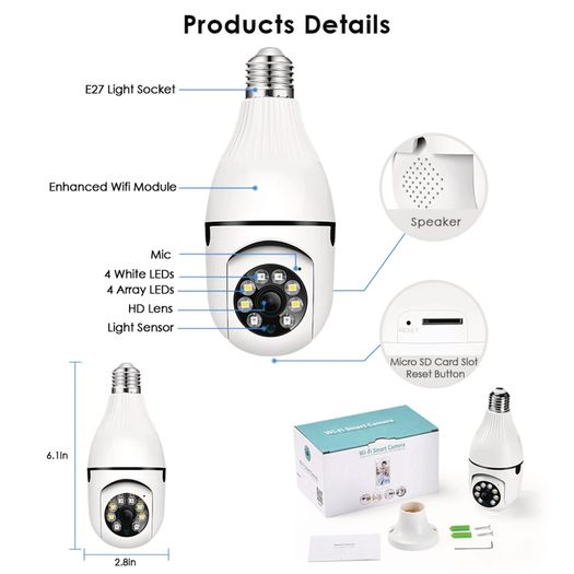 3mp Panoramic Wifi Ip Camera E27 Light Bulb Calving Hd Wireless Security Camera