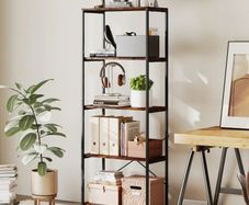 5-Tier Bookshelf, Industrial Bookcase with Metal Frame - Rustic Brown and Black