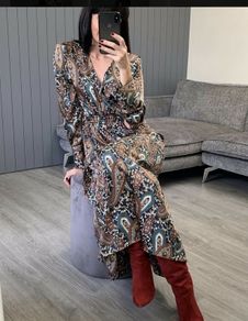 ZARA printed satin dress, bloggers favourite XS, new