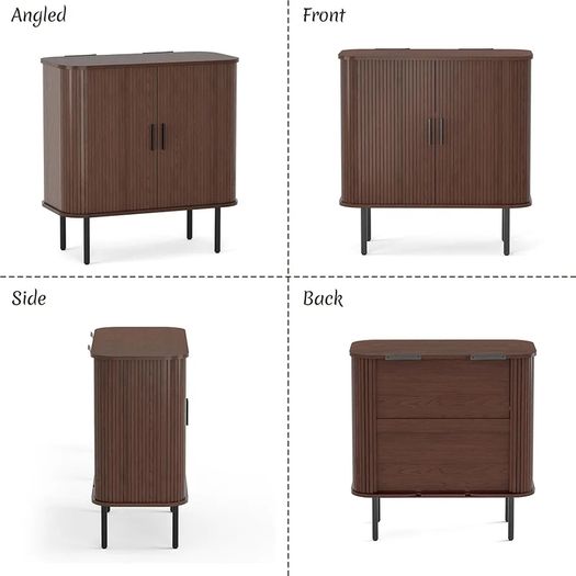 Sideboard, Buffet Storage Cabinet for Living Room, Kitchen Cupboard with Tambour Sliding Door, Storage Unit for Modern Home Dinning Room,Walnut