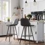 _Set of 2 Bar Chairs, High Stools, Kitchen Seat, Metal Frame, with Backrest and Padded Seat, Metal Footrest, PU Padded Surface, Load 120 kg, Black Image 2