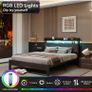 King Bed Frames with 5ft Upholstered Wooden Two-shelf Storage Headboard, Charging Station,LED Lights Image 4