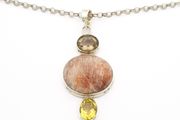 Vintage Sunstone, Citrine &amp; Smoky Quartz 925 Sterling Silver Necklace
