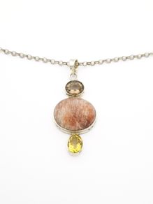 Vintage Sunstone, Citrine & Smoky Quartz 925 Sterling Silver Necklace
