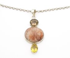 Vintage Sunstone, Citrine & Smoky Quartz 925 Sterling Silver Necklace