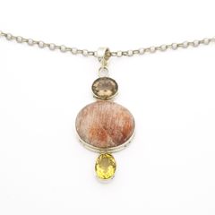 Vintage Sunstone, Citrine & Smoky Quartz 925 Sterling Silver Necklace