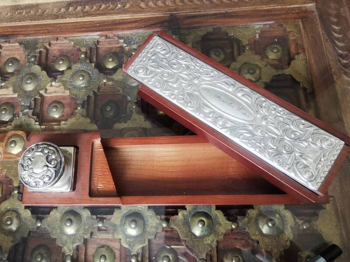 Vintage Italian Silver Laminated Desk Set. Personalised Dr. PL