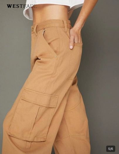 SHEIN WESTFADE Barrel-Leg Cargo Pants (Camel)