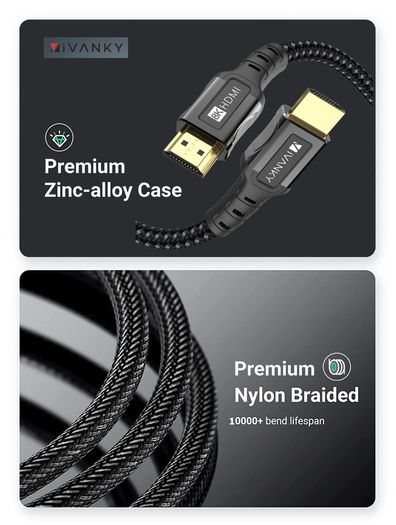 iVanky 2M HDMI 2.1 UHD/3D 8K (7680x4320@60Hz) 48Gbps Zinc Alloy Luxury (Limited Edition) Model Nylon Braided/Gold-Plated Cable (Brand New/Warranty)