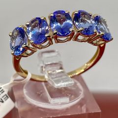 Gold 9K (375) Yellow Gold Premium Tanzanite 5 Stone Ring 4.00 Ct.