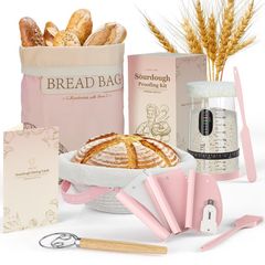 Brand New Proofing Basket Sourdough Starter Set Rattan Round Basket & Accessories
