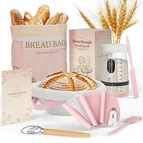 Brand New Proofing Basket Sourdough Starter Set Rattan Round Basket & Accessories