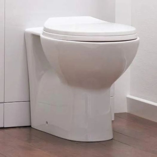 Essentials Compact Bathroom Round Back to Wall WC Toilet Pan with Soft Closing Seat - 515mm Deep