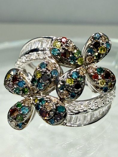 Diamond Designer-Inspired Multi-Color Diamond Floral Ring