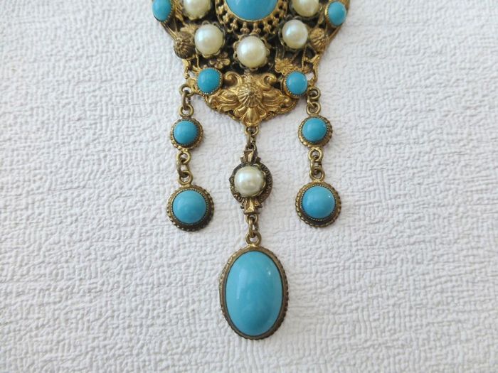 1930s Art Deco Vintage Victorian Art Nouveau Brass Necklace