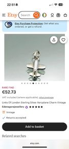 Vintage Links Of London Sterling Silver Aeroplane Charm