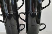 6 new black stackable mugs