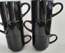 6 new black stackable mugs