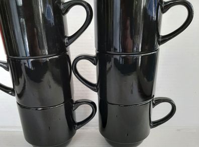 6 new black stackable mugs