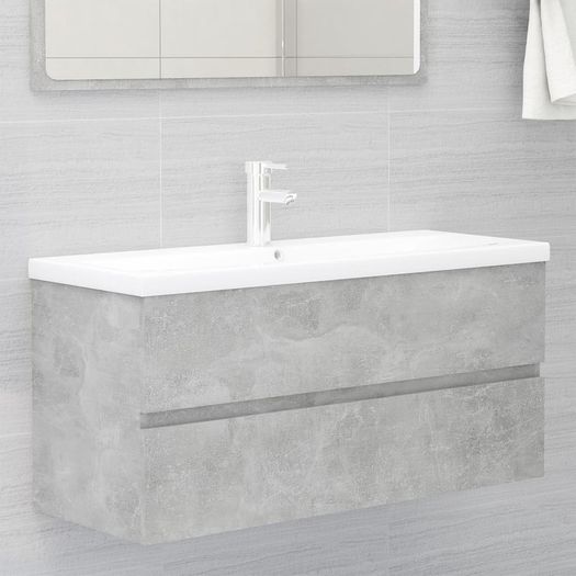 Sink Cabinet with Built-in Basin Concrete Grey Chipboard