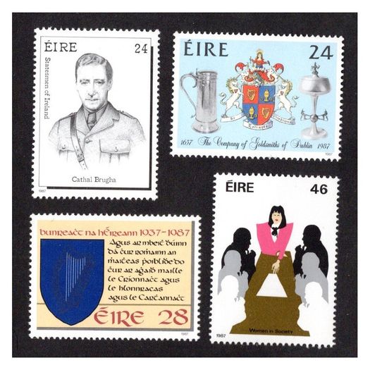 1987 Ireland Anniversaries: 350th of Company of Goldsmiths; 50th of Constitution Commemorations: Cathal Brugha & Women in Ireland Commemorative Stamps Mint Never Hinged (MNH)