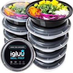 Round Plastic Meal Prep Containers - Reusable BPA Free Food Containers with Airtight Lids - Microwavable, Freezer and Dishwasher Safe - Stackable Salad Bowls MULTIPLE AMOUNTS AVAILABLE (FREE POSTAGE)